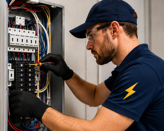 Electrician working on an electrical installation