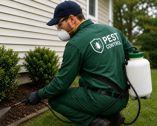 Pest control technician working at a property