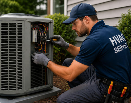 HVAC technician working on an air conditioning system
